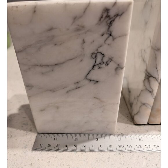 White Marble Bookends Natural Veins Green Base Den library - Picture 7 of 14